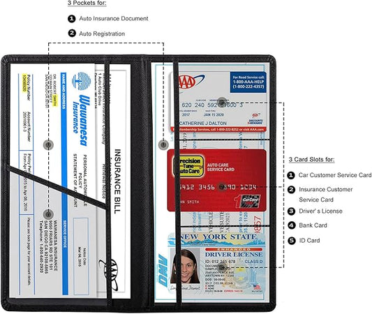 TOURSUIT Car Registration and Insurance Card Holder, Vehicle License Document Glove Box Compartment Organizer, Interior Car Accessories for Women Men Teens (Cross Black)