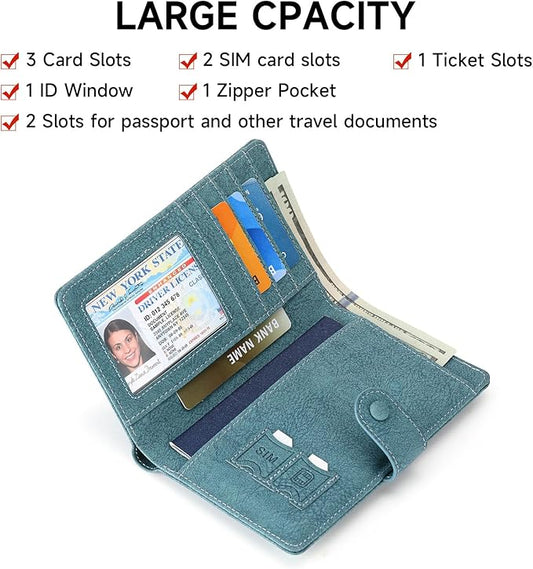 RFID Blocking Passport Wallet Cover Case Travel Document Organizer for Women and Men,Travel Wallet for Credit Card
