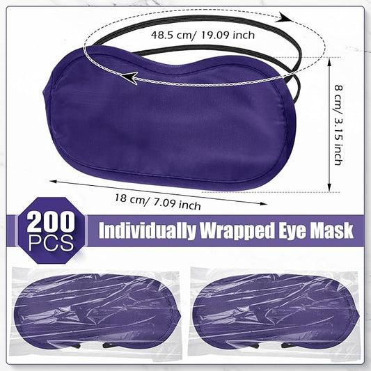 Tarpop 200 Pcs Eye Mask Sleeping Blindfold Eye Cover with Adjustable Strap for Games Party Team Building Travel Individually Wrapped Sleep Mask for Women Men (Purple)