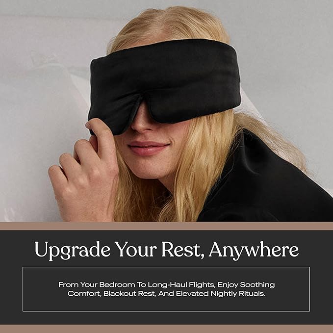 Lunya Weighted Silk Sleep Mask – Mulberry Silk Eye Cover with Cooling Glass Beads, Noise-Reducing Fit, Washable Fabric, and Travel Pouch – Sleeping Mask for Men and Women - Black – Small