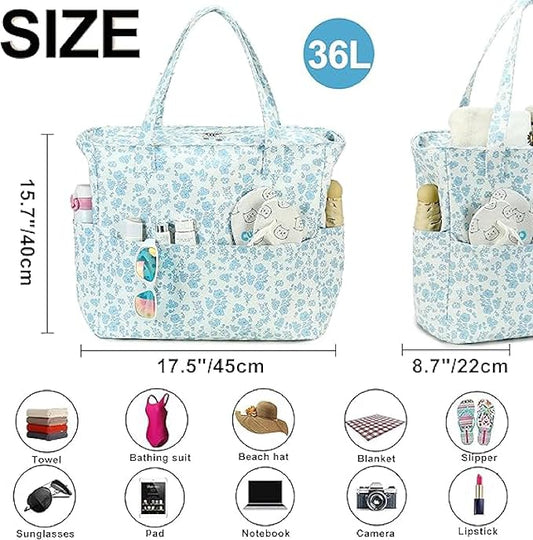 Bluboon Waterproof Beach Tote Pool Bags for Women Ladies Extra Large Carry On Bag With Wet Compartment for Weekender Travel