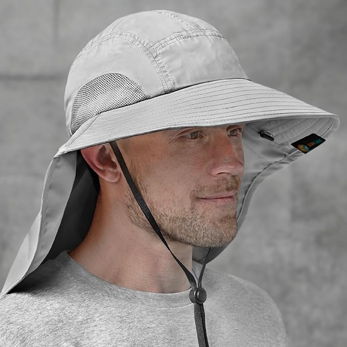 SUN CUBE Wide Brim Sun Hat with Neck Flap, UPF50+ Hiking Safari Fishing Hat for Men Women, Sun Protection Beach Hat