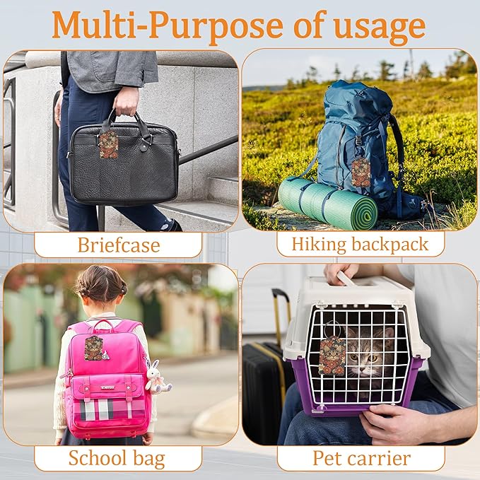 Flower Cat 3 Pack Luggage Tag for Suitcase, Unique Leather Travel Tags Identifiers with Privacy Name Address Labels & Durable Steel Loop for Women Men Travel