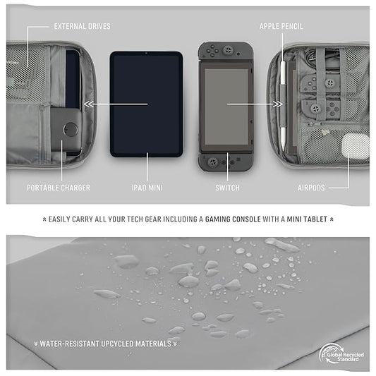 Monarc - Tech Pack, Made Using 8 Recycled Plastic Bottles, Cable & Camera Accessory Organizer, Toiletry bag, Water Resistant Materials (Grey)