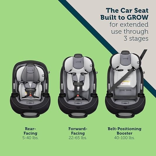 Safety 1st Grow and Go All-in-One Slim Convertible Car Seat, Rear Facing, 5-40 lbs, Forward Facing (30–65 lbs), High Back Booster Seat 40-100 pounds, Evening Dusk