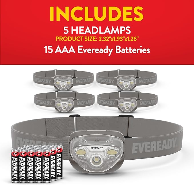 EVEREADY LED Headlamps Pro200, IPX4 Water Resistant, Bright and Durable Head Lights for Camping, Hiking, Emergency Power Outage (Batteries Included)| (Pack of 20)
