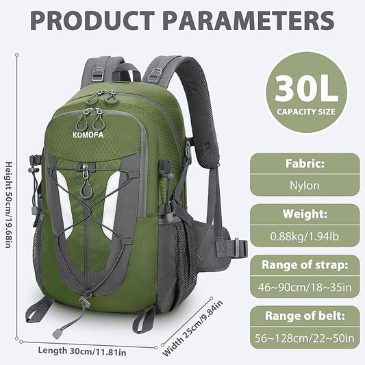 Hiking Backpack 30L Lightweight Travel Daypack Small Day Pack for Men Women Outdoor Camping Backpacking, Army Green