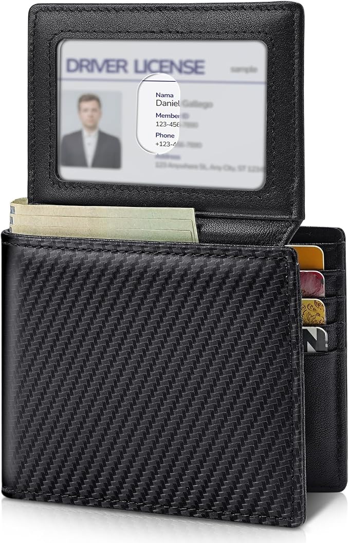 Artpaxy Mens Wallet Genuine Leather Bifold RFID Blocking Wallet for Men with 2 ID Windows 12 Card Holders 2 cash pockets 1 Gift Box
