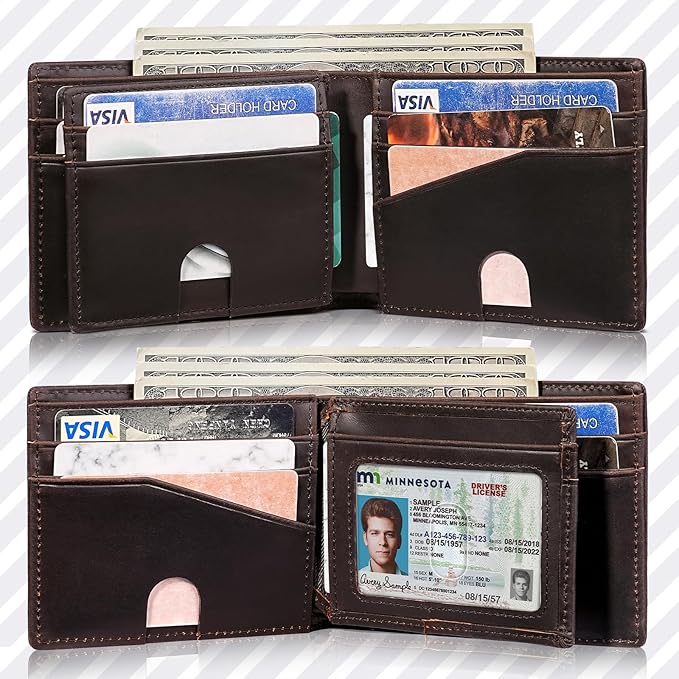 Artpaxy Mens Wallet Bifold Genuine Leather RFID Blocking Wallet for Men with 1 ID Windows 13 Card Holders 2 cash pockets 1 Gift Box