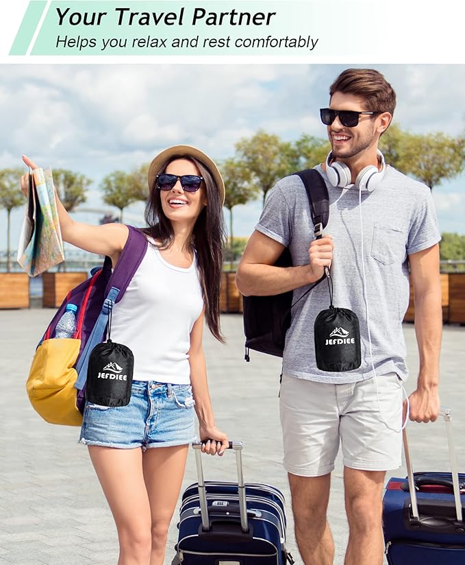 JefDiee Inflatable Travel Foot Rest Pillow, Kids Airplane Bed, Adjustable 3 Layers Height Leg Rest Pillow, Adults Travel Essentials Great for Airplane, Office, Home, Trains, Cars (2 Pack-Dark Grey)