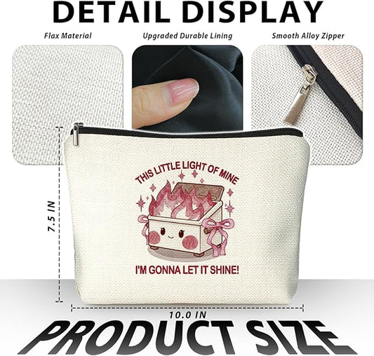 Cute Pink Bow Dumpster Fire Gifts Makeup Bag, Dumpster Bag,Dumpster Fire Cosmetic Bags for Women, Inspirational Positive Encouragement Gifts for Women Zipper Pouch