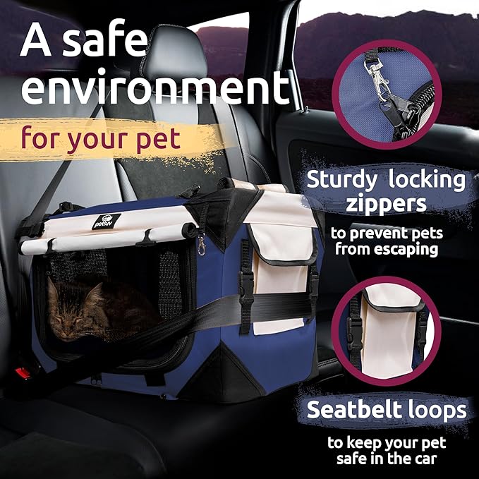Cat & Dog Pet Carrier, Soft-Sided, Medium 20"x13"x13" Fits Most Cats or Small Dog, Comfortable for Travel & Vet Visits, Privacy Windows, Removable Plush Bed, Locking Zippers, Folds Flat