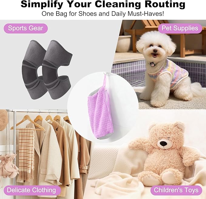 Shoe Washing Machine Bag - Laundry Shoe Bag (2-Pack) Includes 3 Laundry Bags, Reusable, Washer & Dryer Safe, 360° Deep Cleaning for All Shoe Types, Self-Locking Zipper(Purple)