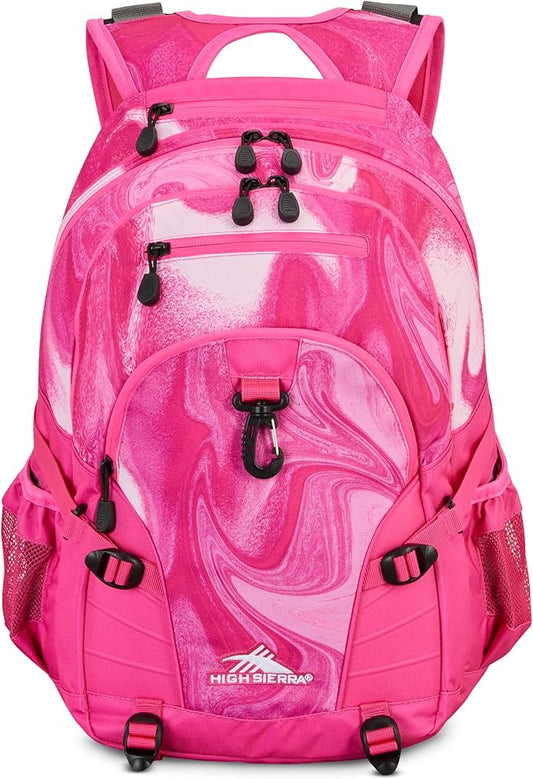 High Sierra Loop-Backpack, School, Travel, or Work Bookbag with tablet-sleeve, Flamingo Marble Swirl, One Size