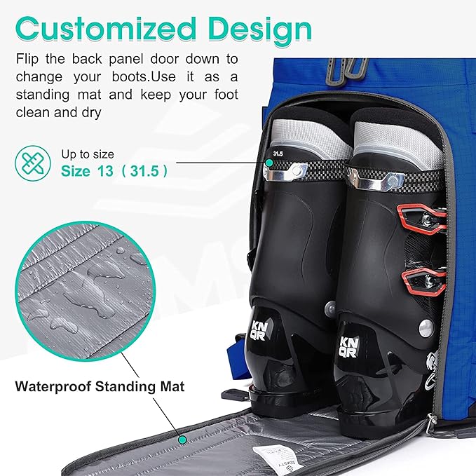 Ski Boot Bag, 55L/70L Waterproof Ski and Snowboard Boots Travel Backpack for Skis, Snowboard, Ski Helmet, Goggles, Gloves & Accessories