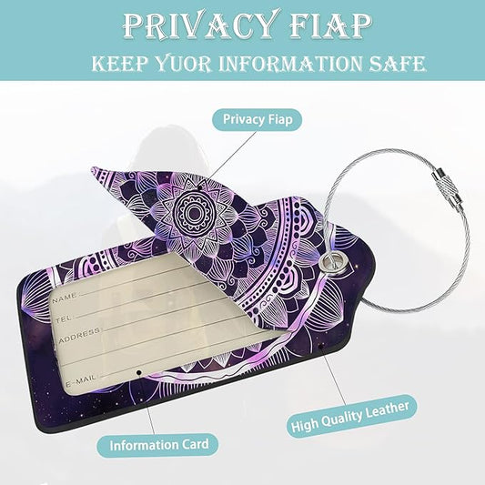 Luggage Tags for Suitcase,2 Pack Boho Mandala Luggage Tag Galaxy Starry Leather Privacy Cover ID Label with Stainless Steel Loop for Women Men Kids Girls Travel