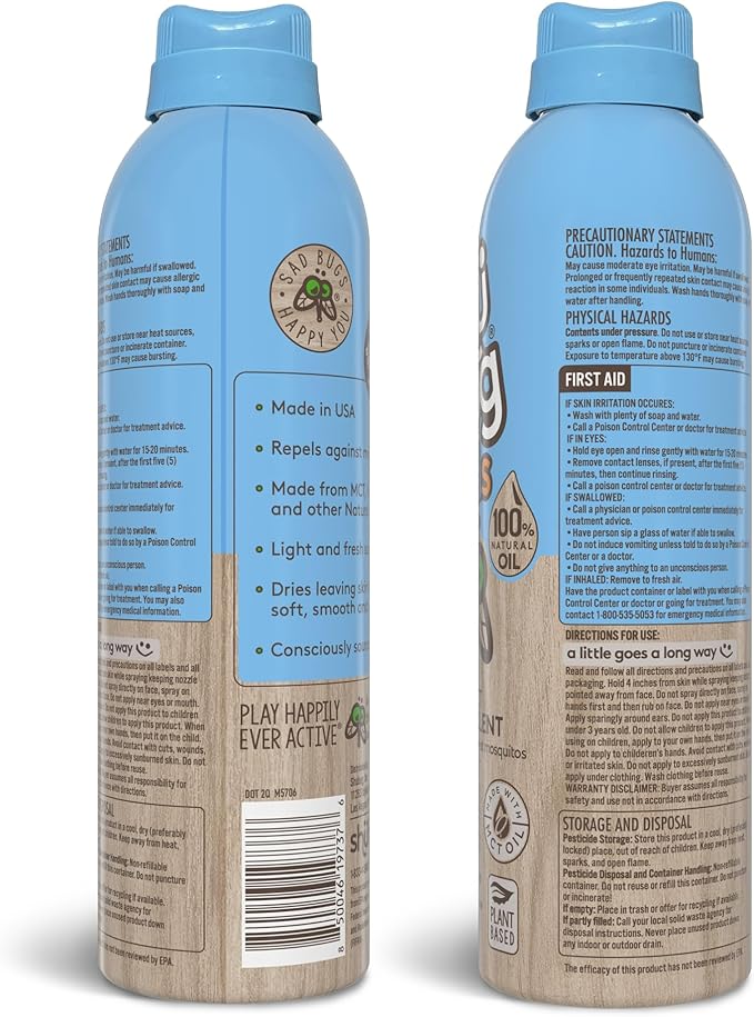 Shubug Kids Insect Repellent Spray with Geraniol, MCT and Walnut Oils, DEET Free Plant Based Mosquito Protection, Gentle on Kids Skin, Long Lasting Up to 10 Hours, 6 oz (Pack of 2)