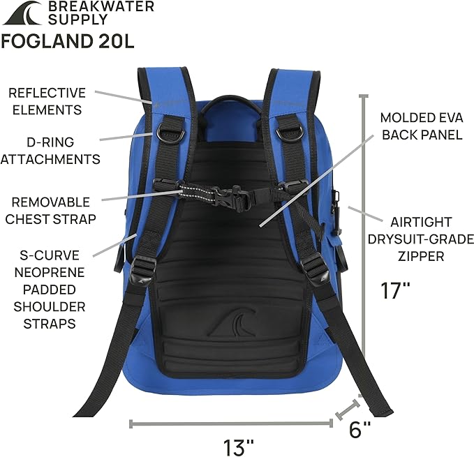 Breakwater Supply™ Waterproof IP68 Submersible Backpack with Airtight Zippers | Laptop Travel Outdoors | Fogland 25L 20L 15L