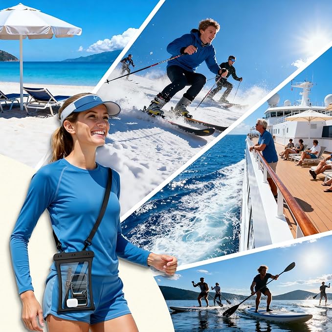 CACOE [Floatable Floating Universal IPX8 Waterproof Phone case 2 Pack-Up to 10.0",Adjustable Lanyard Phone Pouch,Cellphone Dry Bags for Vacation Beach Pool Kayak Cruise Travel Essentials(Black+Black)