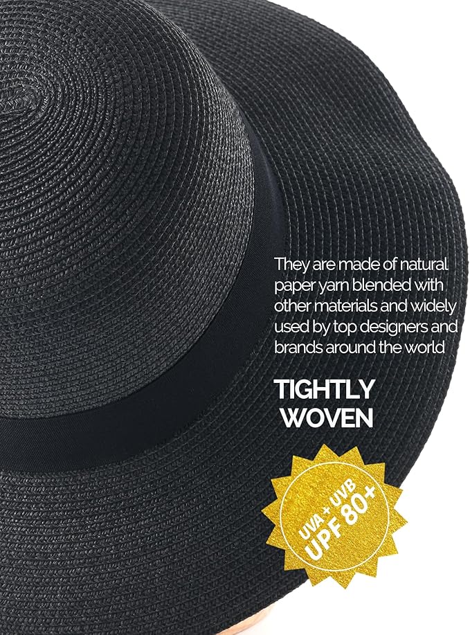 FURTALK Womens Beach Sun Straw Hat UV UPF 80+ Travel Foldable Brim Summer UV Hat