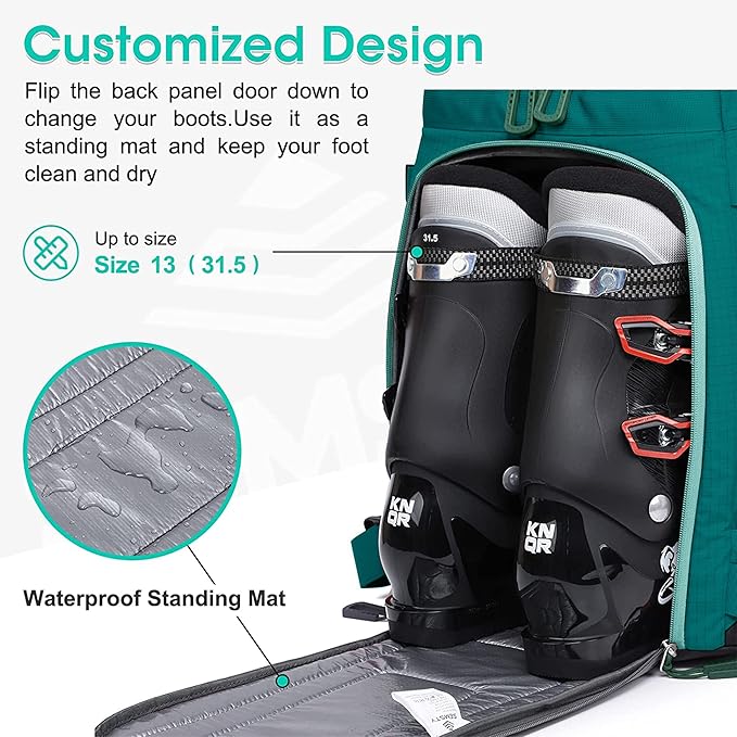 Ski Boot Bag, 55L/70L Waterproof Ski and Snowboard Boots Travel Backpack for Skis, Snowboard, Ski Helmet, Goggles, Gloves & Accessories