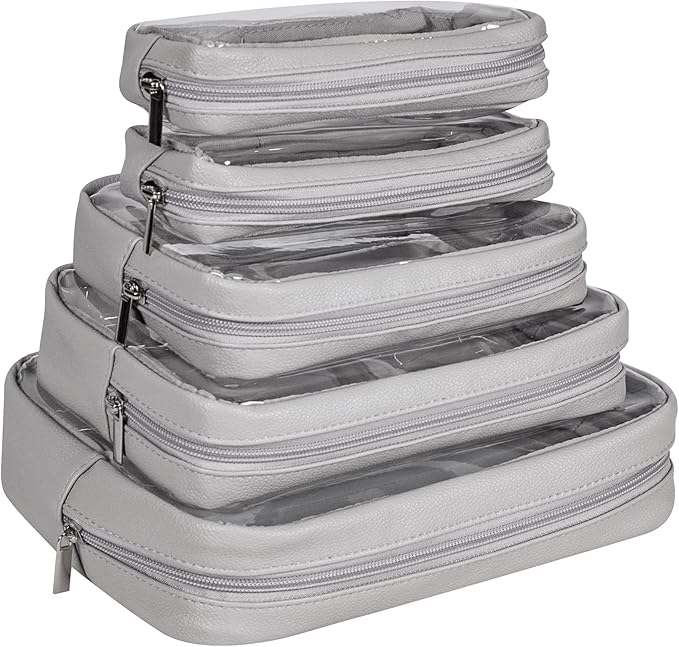 TSA Approved 5-Piece Diaper Bag Organizer Pouch Set Clear Waterproof TPU Kids Toiletry Storage Set Travel Packing Clutch Cube Bags for Baby Nursing