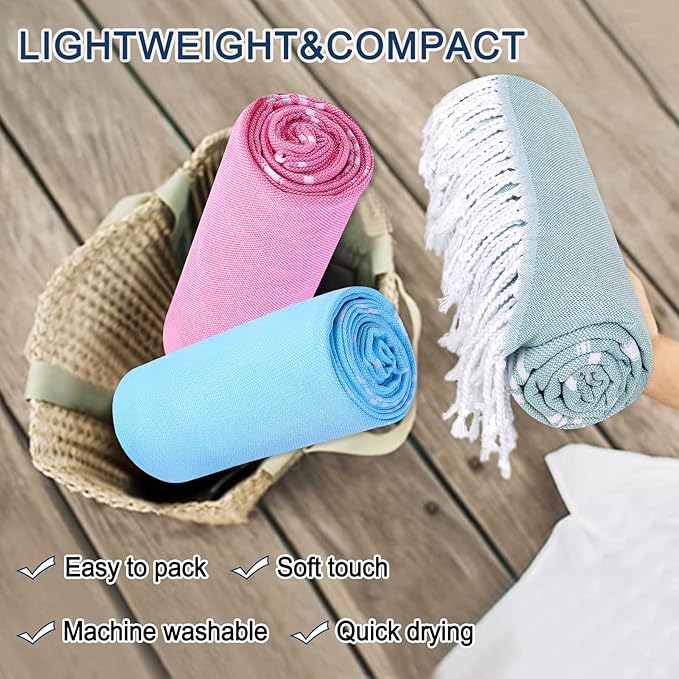 Beach Towel 2 Pack, Sand Free Oversized 39 x 72, Turkish Quick Dry Towel, Lightweight Pool Travel Towel, Cool Beach Essentials Super Absorbent