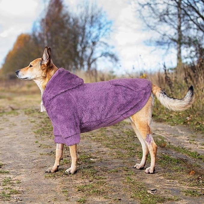 4XL Dog Sweaters for Large Dogs,Dog Hoodie,Warm Fuzzy Fleece Sweatshirt with Hood & Pocket,Leash Hole,Cozy Cold Weather Pet Clothes Sweater Hoodie for Large Dogs(Purple,4XL)