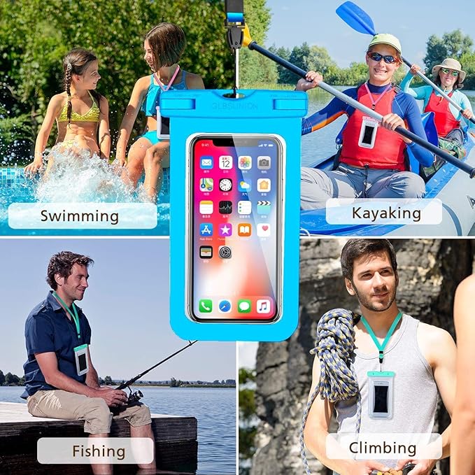 GLBSUNION Universal Waterproof Phone Pouch, 4-Pack IPX8 Waterproof Case Underwater Dry Bag Protective Pouch for Pools Beach Kayaking Travel iPhone 17 16 15 14 13 Pro MAX Plus Galaxy up to 7.5"