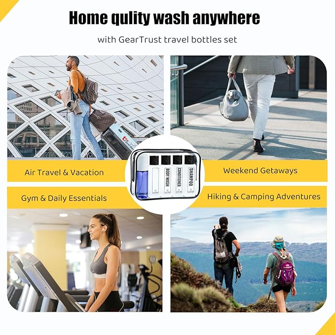 Leakproof Travel Shampoo Bottles for Toiletries TSA Approved Travel Size Toiletries Bottles, 3.4oz Refillable Squeeze Containers Set with Spray Bottle -5 Pack