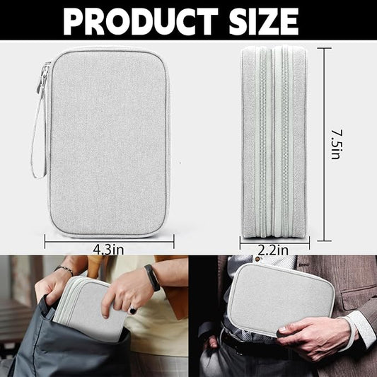 SUNRISING Travel Electronic Organizer Bag - Portable Waterproof Double Layer Large Capacity Storage Case for Charger, Cables, Phone, Earphone, Flash Drive & More Travel Essentials(Gary)