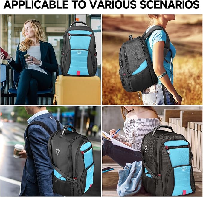 18.4 Inch Extra Large Backpack, Carry on Backpack, 55L Travel Laptop Backpack, Water Resistant Casual Hiking Daypack, Computer Bag with USB Port, College School Backpack for Men Women, Blue