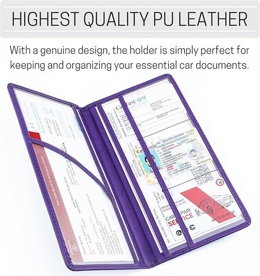 CANOPUS Car Registration and Insurance Holder, PU Leather Card Holder, Vehicle Glove Box Organizer for Auto, SUV, Truck, Purple