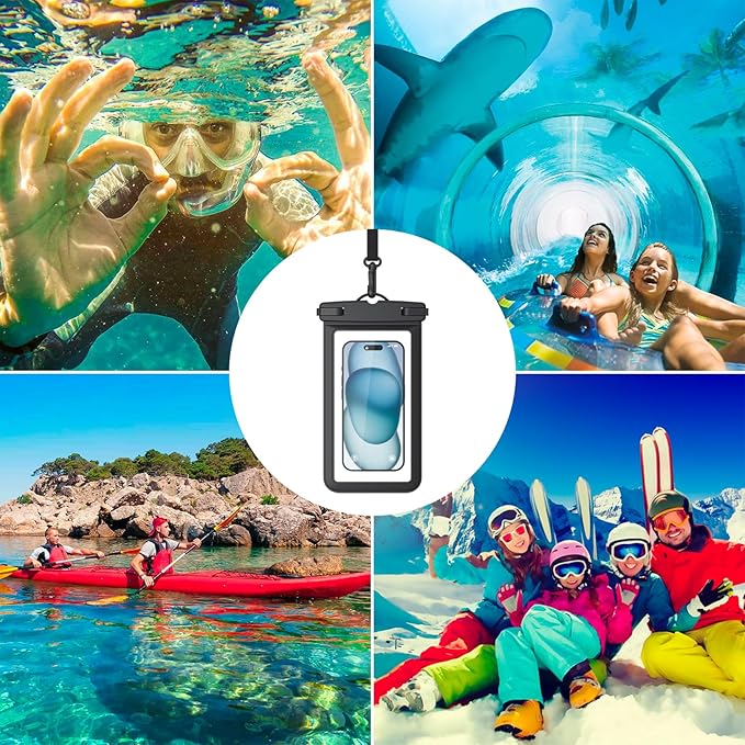 2 Pack Waterproof Phone Pouch for iPhone 17 16 15 14 13 12 11 Pro Max Plus Air, IPX8 Cellphone Dry Bag with Detachable Lanyard for Beach Cruise Ship Travel Essentials (Black+Black)