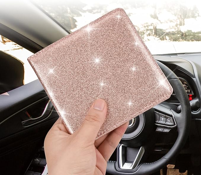 Cacturism Car Registration and Insurance Holder, Vehicle Glove Box Car Organizer Men Women Wallet Accessories Case for Cards, Essential Document, Driver License, Bling Rose Gold