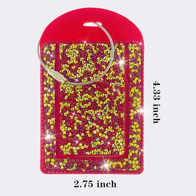 Glittering Red Diamond Luggage Tag - Sparkling Rhinestone, Bling Baggage Identifier for Suitcases & Handbags & Backpack - Stylish Travel Accessory, 2 Pcs