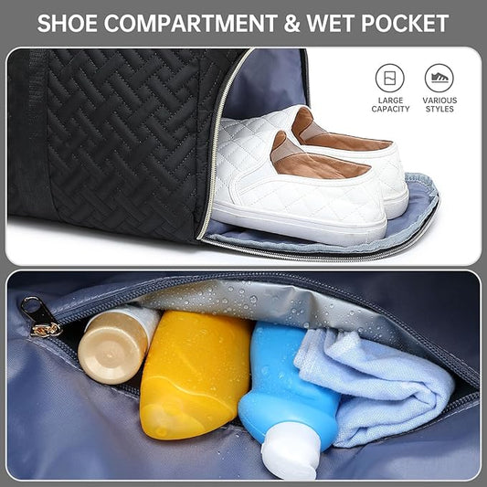 Duffle Bag for Travel, Weekender Bag with Shoe Compartment, Carry On Overnight Bag for Women with Toiletry Bag, Gym Bag with Wet Pocket, Hospital Bags for Labor and Delivery Beige