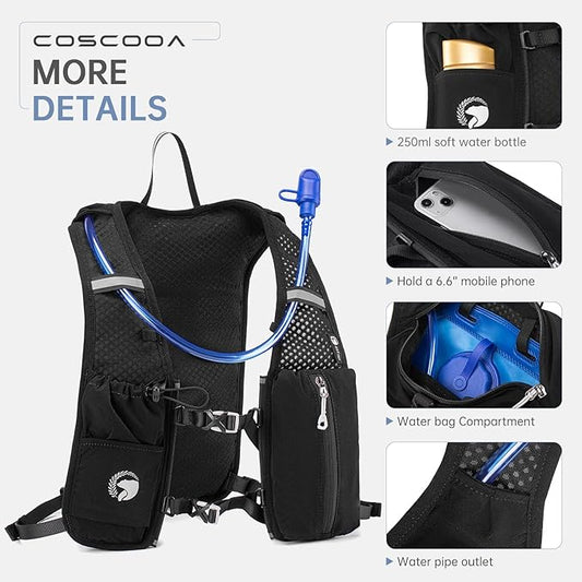 Lightweight Running Vest for Women Men, Adjustable Chest Straps Running Hydration Vest with 1.5L Water Bladder for Hiking Trail Running Cycling Race Marathon