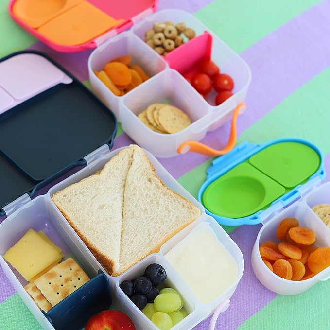 b.box Snack Box - Leakproof Mini Bento Box for Kids & Toddlers, 2 Compartment Snack Containers for Kids, Lunch Containers, Dishwasher Safe, BPA Free, PFAS Free, Ages 4m+, 1 3/4 Cup - Ocean Breeze
