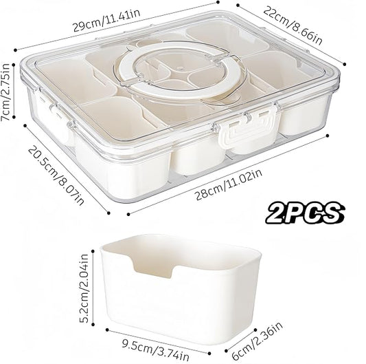 Divided Serving Tray with Lid and Handle - Divided Snack Tray for Portable Snack Platters - Clear Organizer for Candy, Fruits, Nuts, Snacks - Perfect for Party, Entertaining,2 pcs