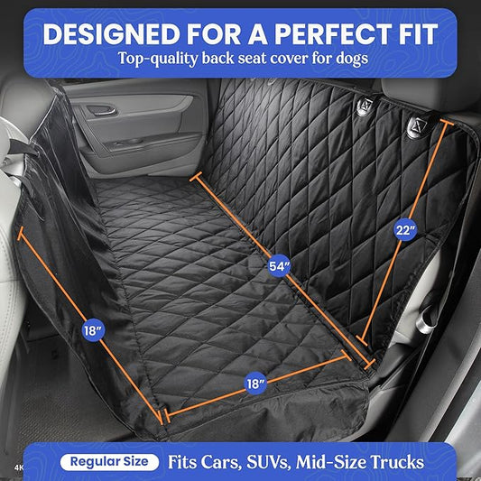 4Knines Dog Backseat Cover with Hammock for Cars, SUVs, and Trucks β Waterproof Layers, Nonslip Seat Protector, Durable Nylon Clips, K9 Shield with Heavy Duty Thread, (Extra Large, Black)