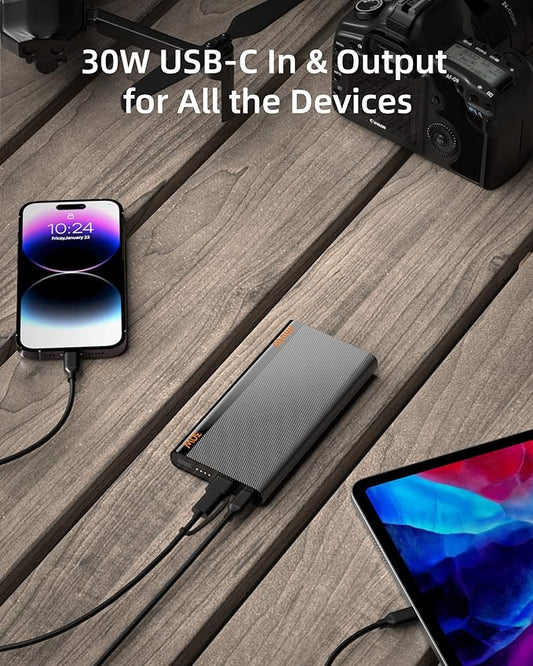 imuto Slim Portable Charger, 10000mAh Travel-Ready Power Bank, 30W USB-C in & out High-Speed Charging Battery Pack, External Phone Charger Compatible with iPhone 16 15 14 13 12 Samsung Google iPad etc