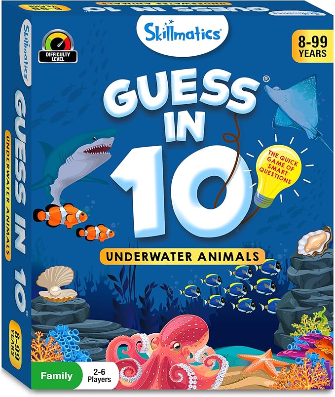 Skillmatics Guess in 10 Underwater Animals, Perfect for Boys, Girls, Kids, and Families Who Love Card Games, Toys, Board Games, Gifts for Ages 8, 9, 10 and Up