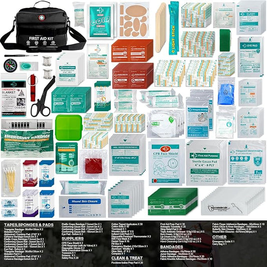 Professional 435 Pieces Large First Aid Kit - Includes Compressed Gauze - Compartments Emergency Medical Kit for Home, Camping, Backpacking, Travel, Boat, Car,Outdoors (Black)