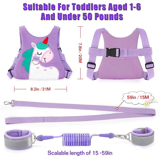 Toddler Leash-Baby Walking Safty Harness and Child Anti Lost Wrist Link for Girls/Boys Travel (Purple)