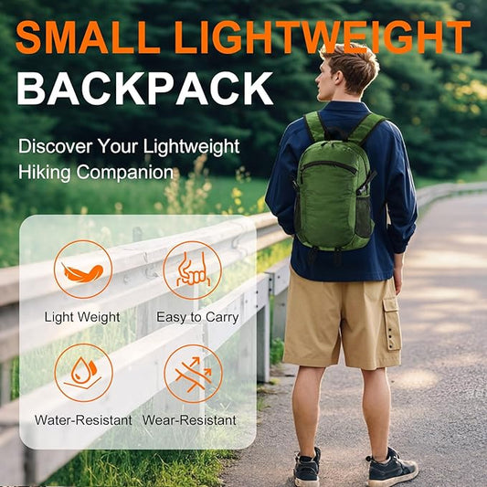 Small Hiking Backpack 15L Travel Lightweight Hiking Packable Daypack Water-Resistant Foldable Backpacks for Women Men Camping (Green)