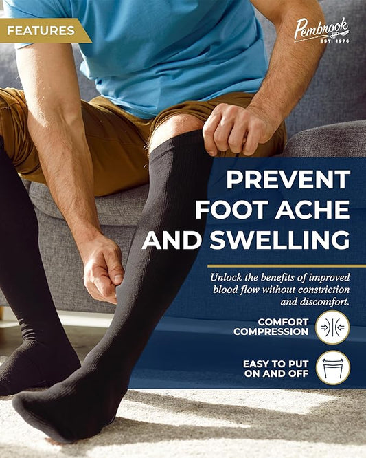 Pembrook Light Compression Socks for Men - 3 Pairs | 8-15 mmhg Compression Dress Socks for Men | Support Socks for Men
