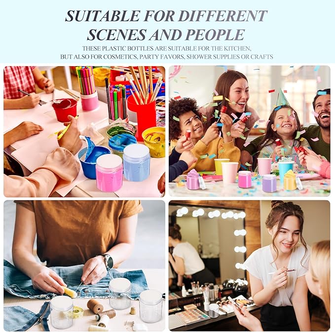 12 Pack 1 oz Plastic Container Jars with Lids Round Clear Travel Cosmetic Container Jars for Toiletries, Lotion, Cream, Ointments, Makeup, Rhinestone, Samples, Kitchen Storage (Clear)