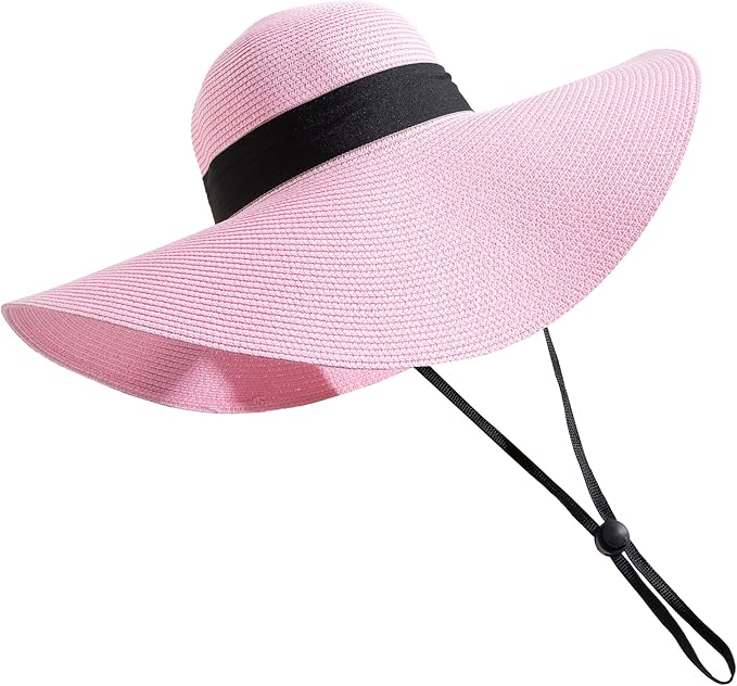 Lanzom Womens Wide Brim Straw Hat Big Floppy Foldable Roll up Cap Beach Sun Hat UPF 50+