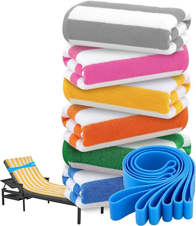 Genovega 6 Packs Oversized Stripe Beach Towel Thin Set for Women Men in Absorbent Big Extra Large XL Clearance Travel Family Toweling Accessories Essentials Adults Gift Stripe